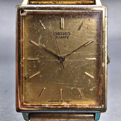 Seiko Watch Men 24mm Gold Dial Gold Tone Rectangle 2C21-5180 New Battery Vintage1