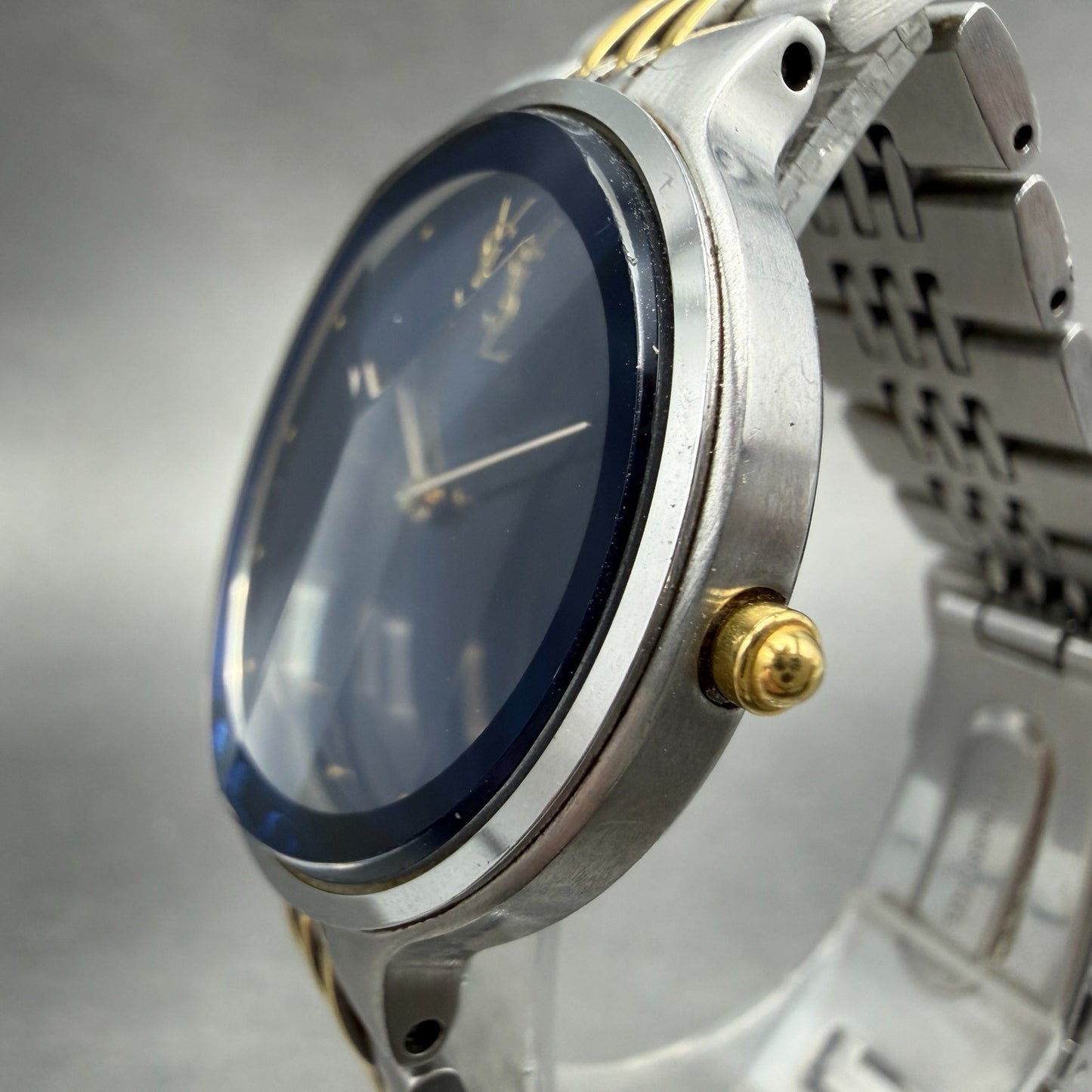 Yves Saint Laurent Watch Unisex 33mm Blue Dial Two Tone Round New Battery2