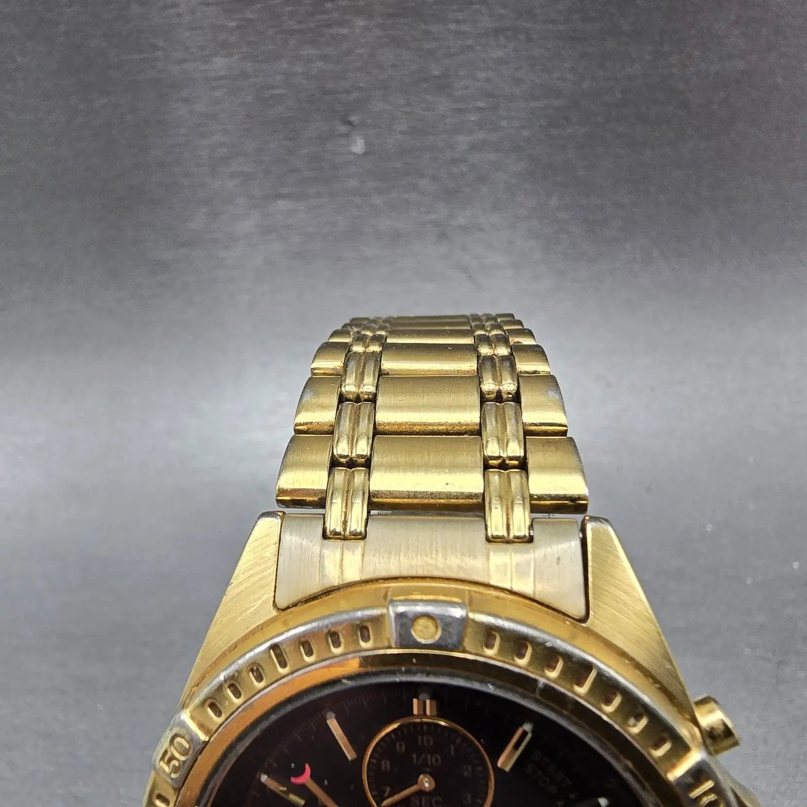 Seiko Pulsar Watch Men 40mm Black Dial Gold Tone Alarm Chronograph N944 PARTS5