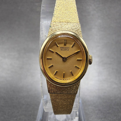 Seiko Watch Women 17mm Gold Dial Gold Tone Oval 14008339 New Battery0