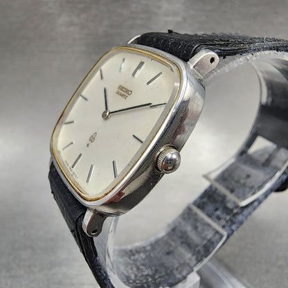 Seiko Watch Men 30mm White Dial Silver Tone Rectangle 7820-5050 New Battery VTG