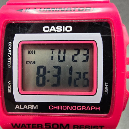 Casio W-215H Watch Men 40mm Pink Alarm Chronograph Daydate Rectangle New battery1