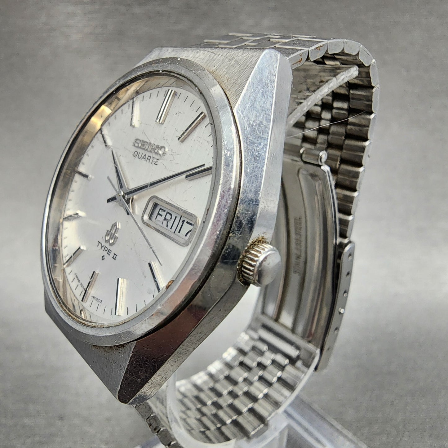 Seiko Type 2 Watch Men 35mm Silver Dial Steel Daydate Round 75468070 PARTS3