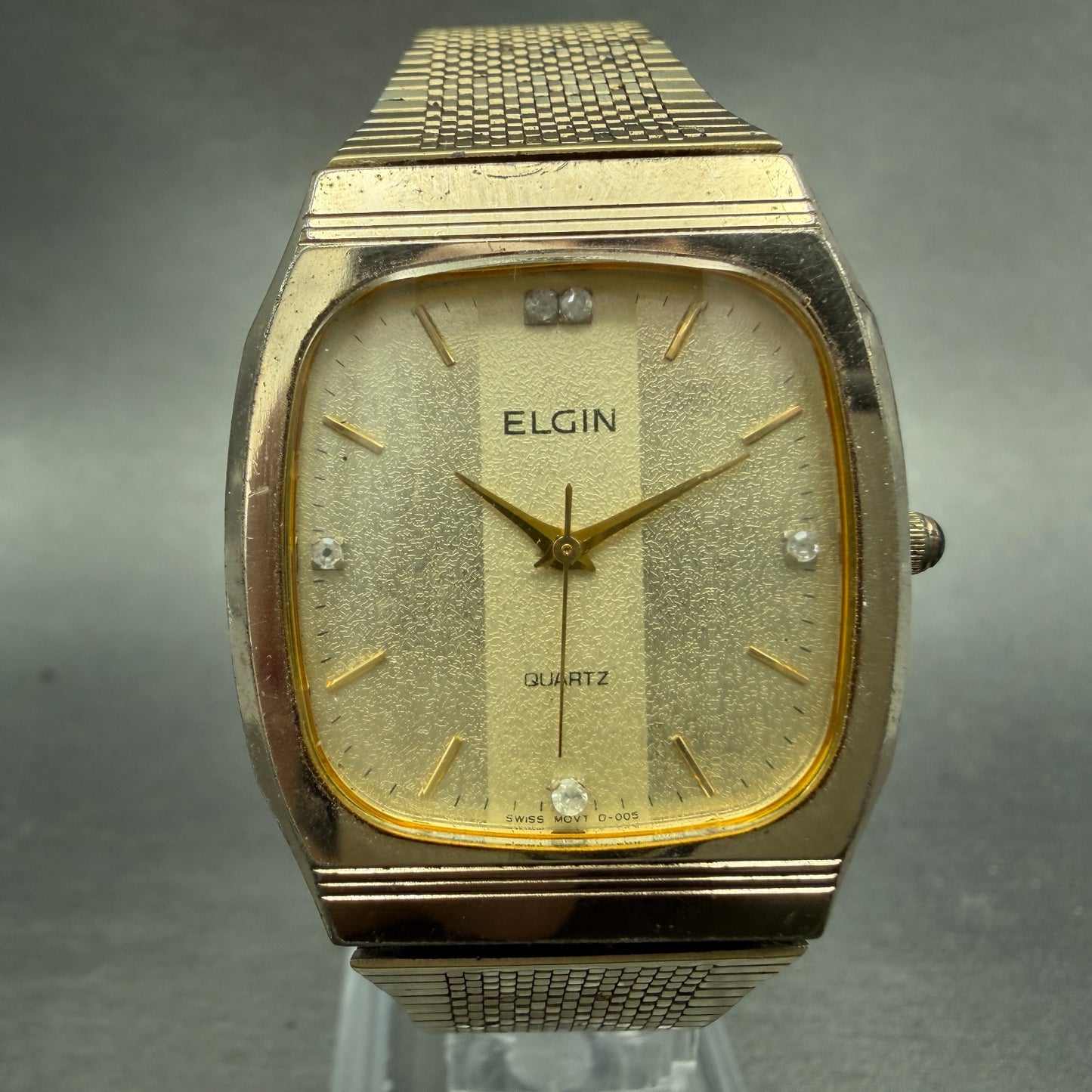 Elgin Tank Watch Men 30mm Champagne Dial Gold Tone Rectangle FK286 New battery0