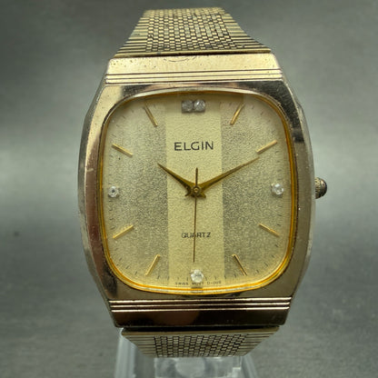 Elgin Tank Watch Men 30mm Champagne Dial Gold Tone Rectangle FK286 New battery0