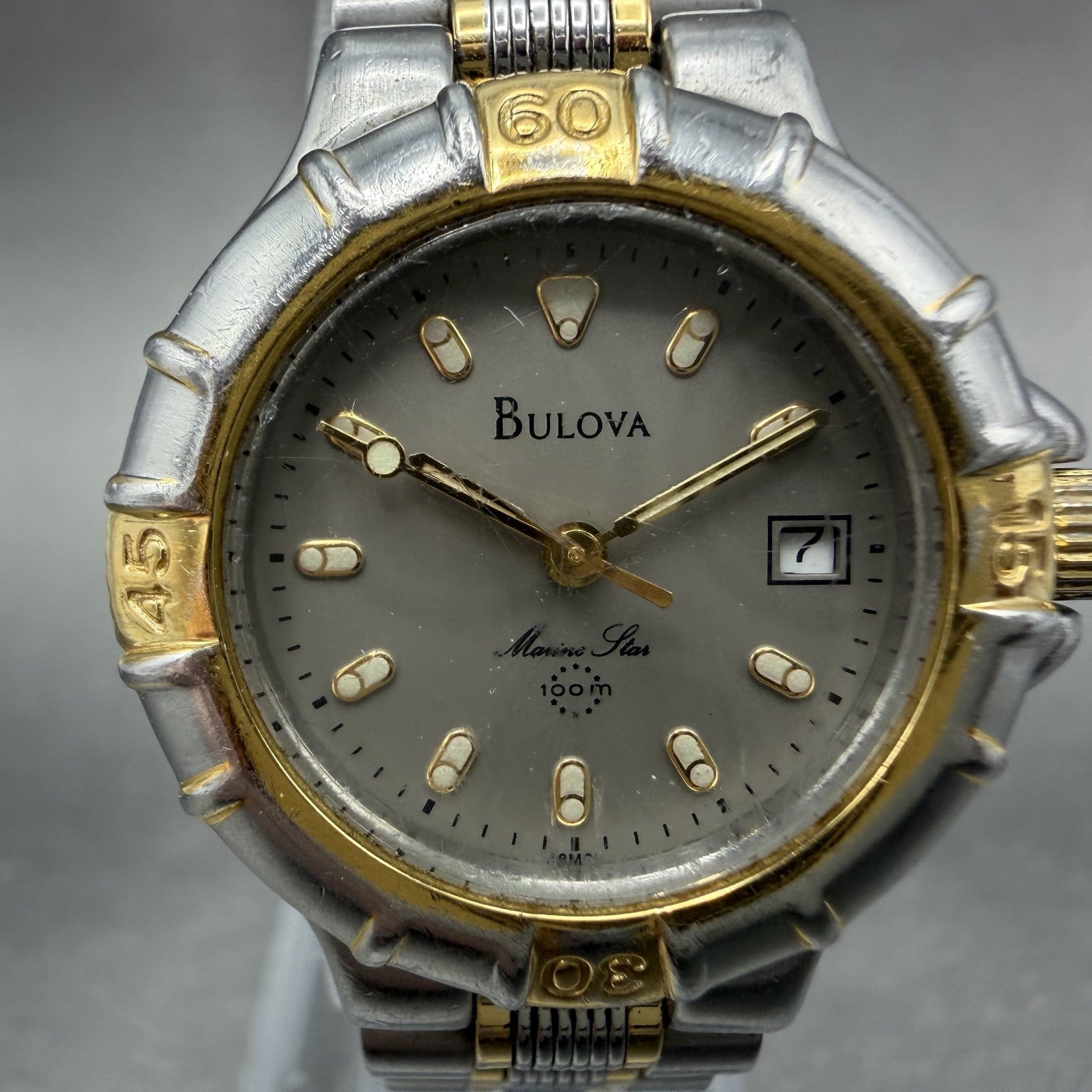 Bulova Marine Star Watch Women 27mm Gray Dial Two Tone Date  New Batt1