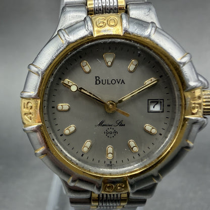 Bulova Marine Star Watch Women 27mm Gray Dial Two Tone Date  New Batt1