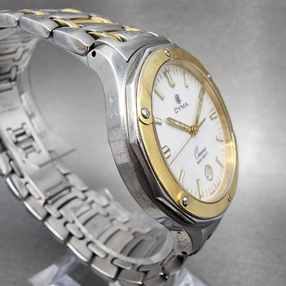 Cyma Oceana Watch Men 36mm White Dial Two Tone Date New Battery
