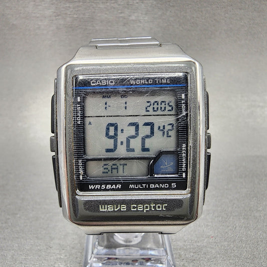 Casio Waveceptor Watch Men 39mm LCD Silver Tone Alarm Chrono WV59J New Battery0
