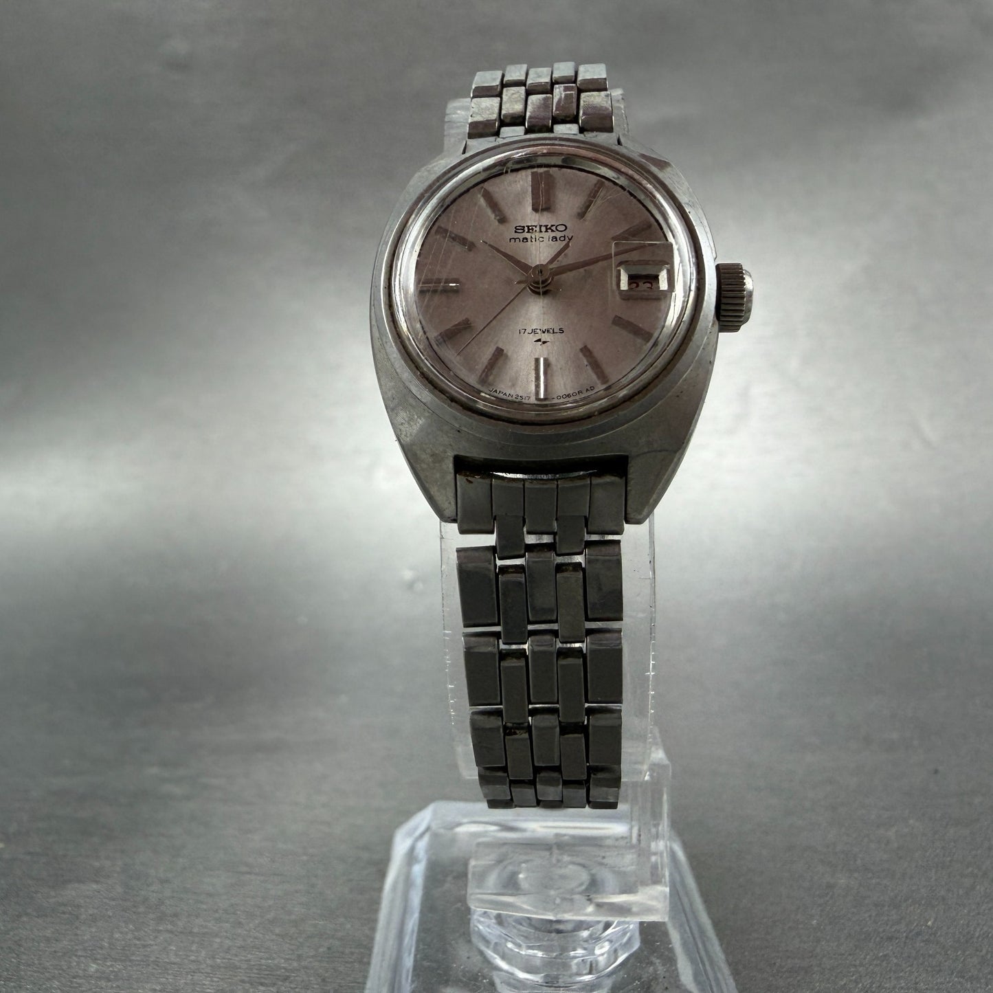 Seiko Maticlady Watch Women 23mm Silver Dial Silver Tone Date 2517-0211 Runs5