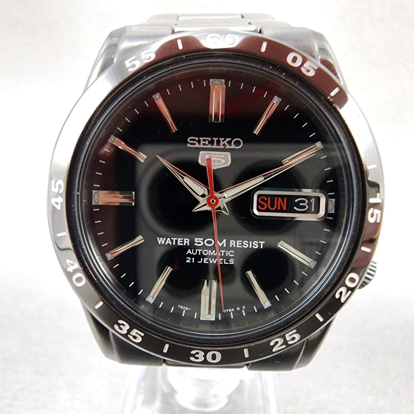 Seiko 5 Automatic 36mm Watch Men Black Dial Black Tone Daydate 7s2602t0 Runs3