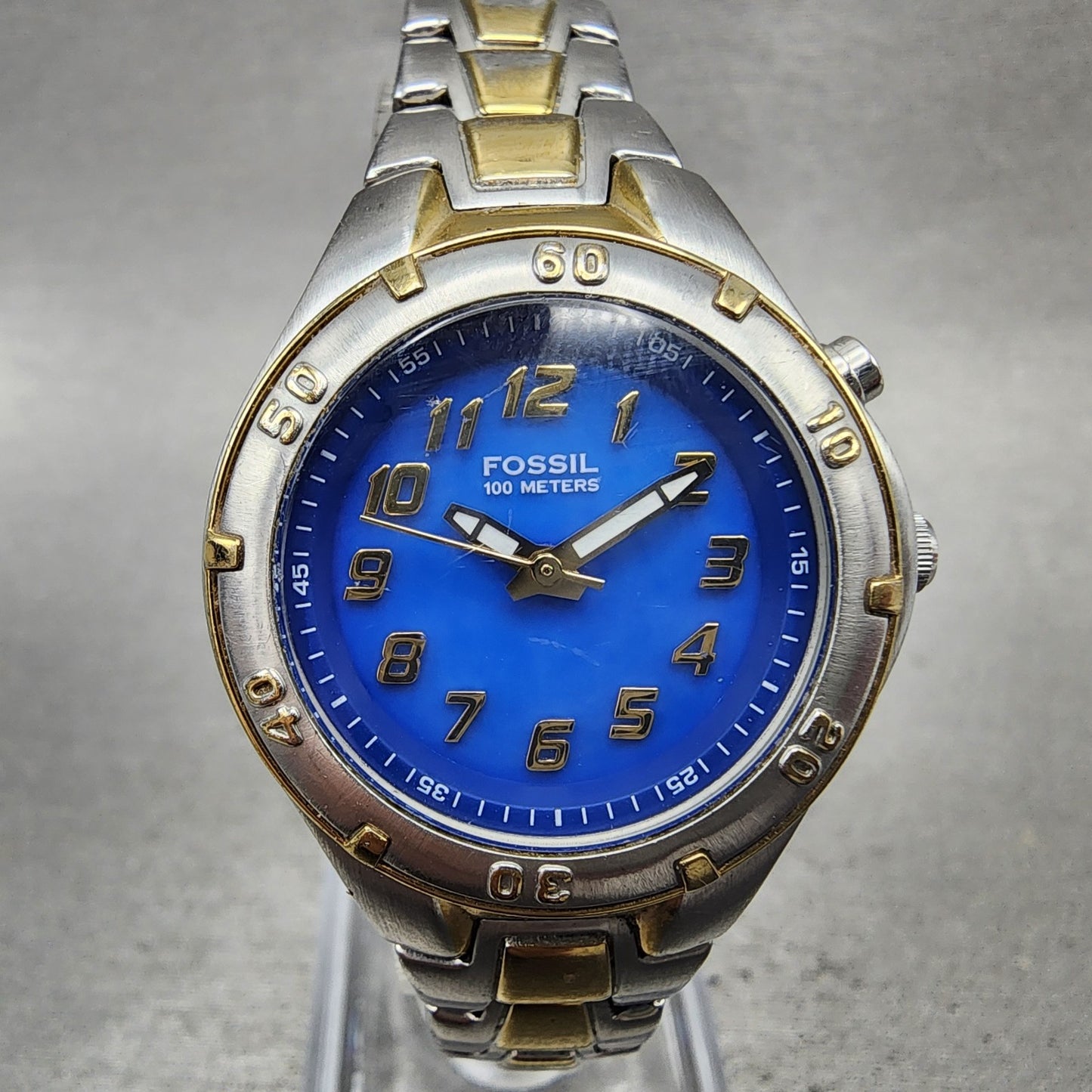 Fossil Blue Dive Watch Women 29mm Blue Dial Two Tone AM3951 New Battery0