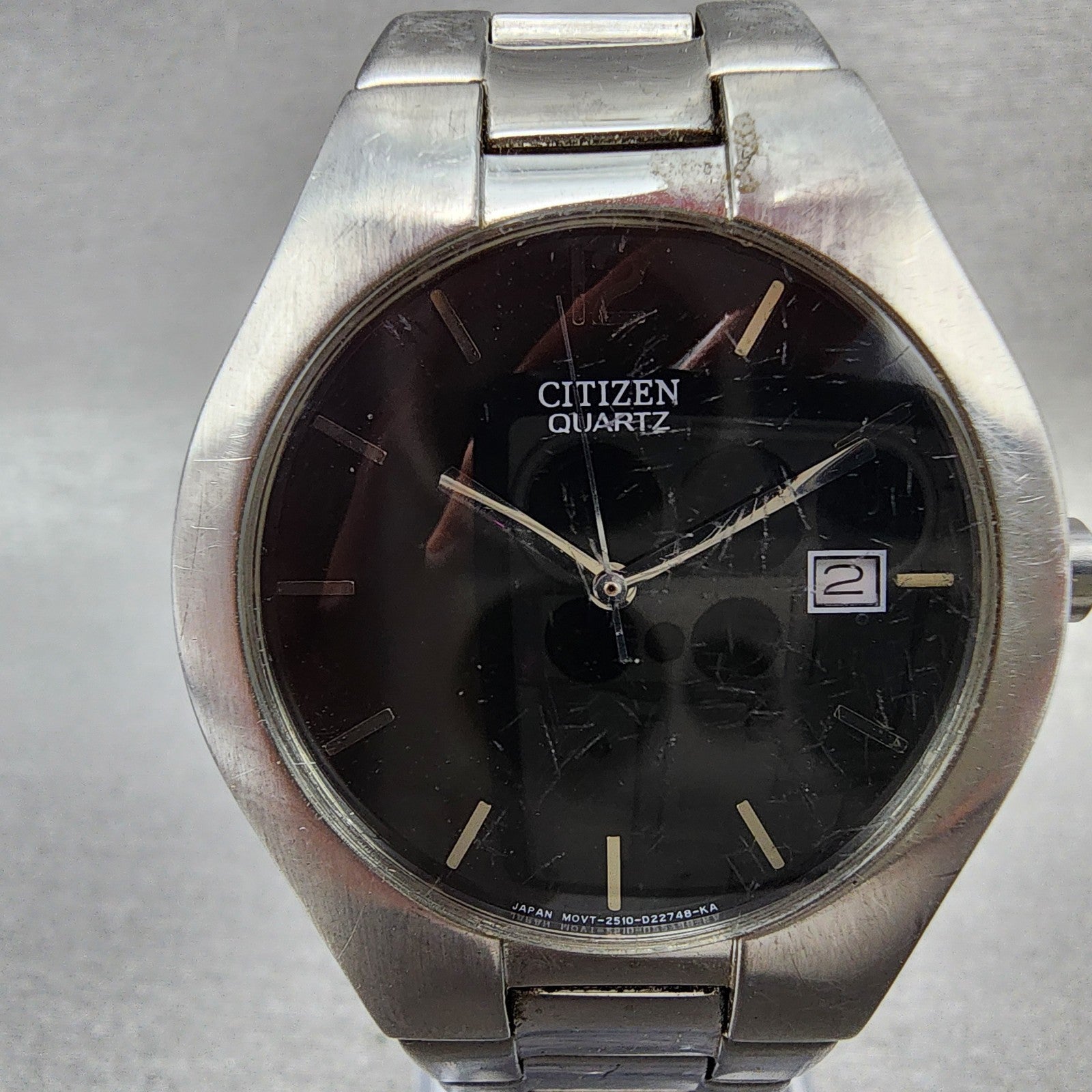 Citizen Watch Men 36mm Black Dial Silver Tone Date Round 2510S99281 New Battery1