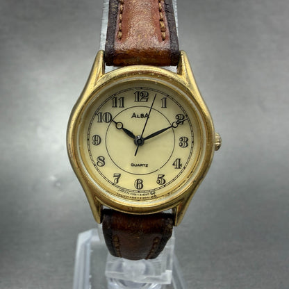 Seiko Alba Watch Women 25mm Cream Dail Gold Tone Round V306-6130 New Battery0