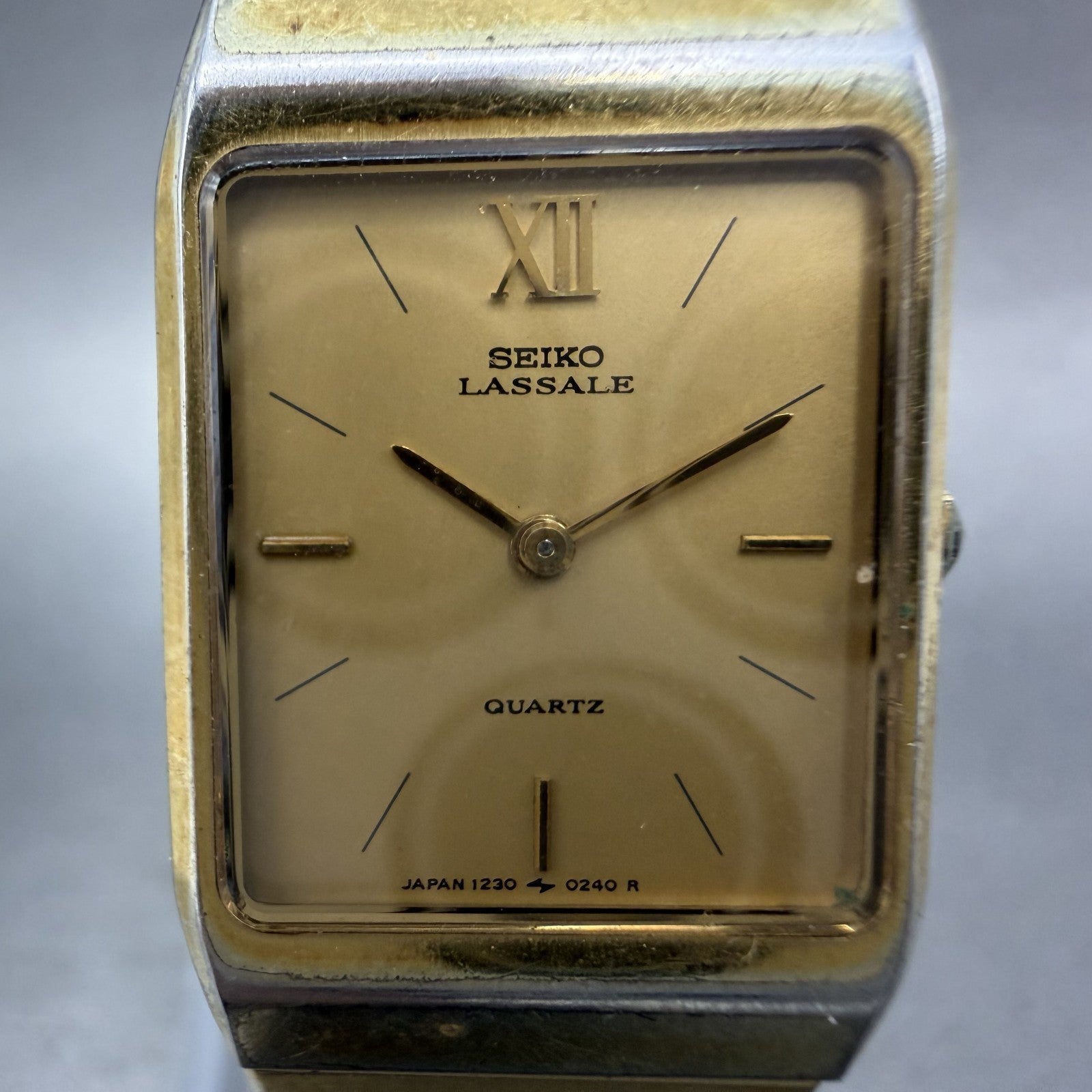 Seiko Lassale Tank Watch Women 18mm Champagne Dial Gold Tone 1230-5159 New Batt1