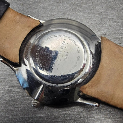 Skagen Watch Men 37mm Black Dial Silver Tone Round 256LSLB READ!! New Battery10