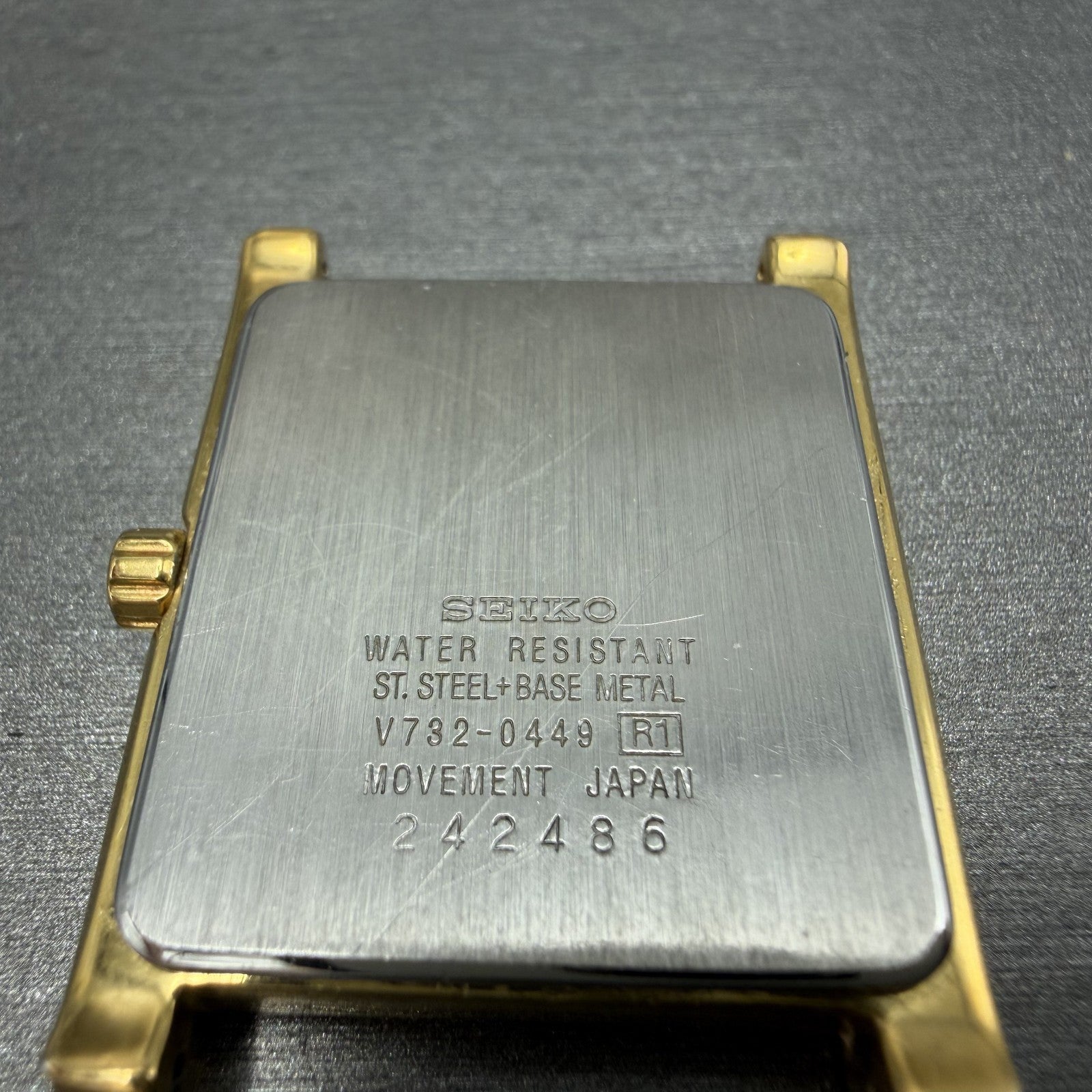 Seiko Tank Watch Men 28mm White Dial Gold Tone Rectangle Date V732-0449 PARTS7