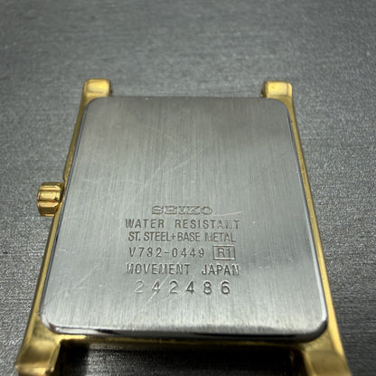 Seiko Tank Watch Men 28mm White Dial Gold Tone Rectangle Date V732-0449 PARTS7