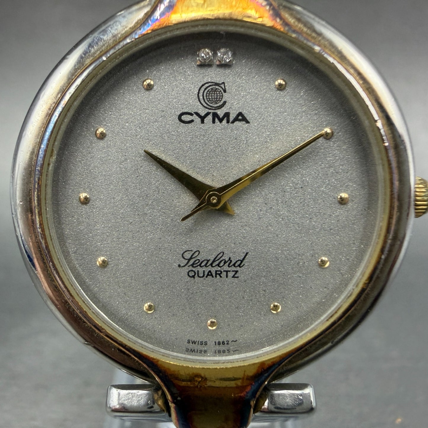 Cyma Sealord Watch Men 32mm Silver Dial Two Tone Round 411 New Battery2
