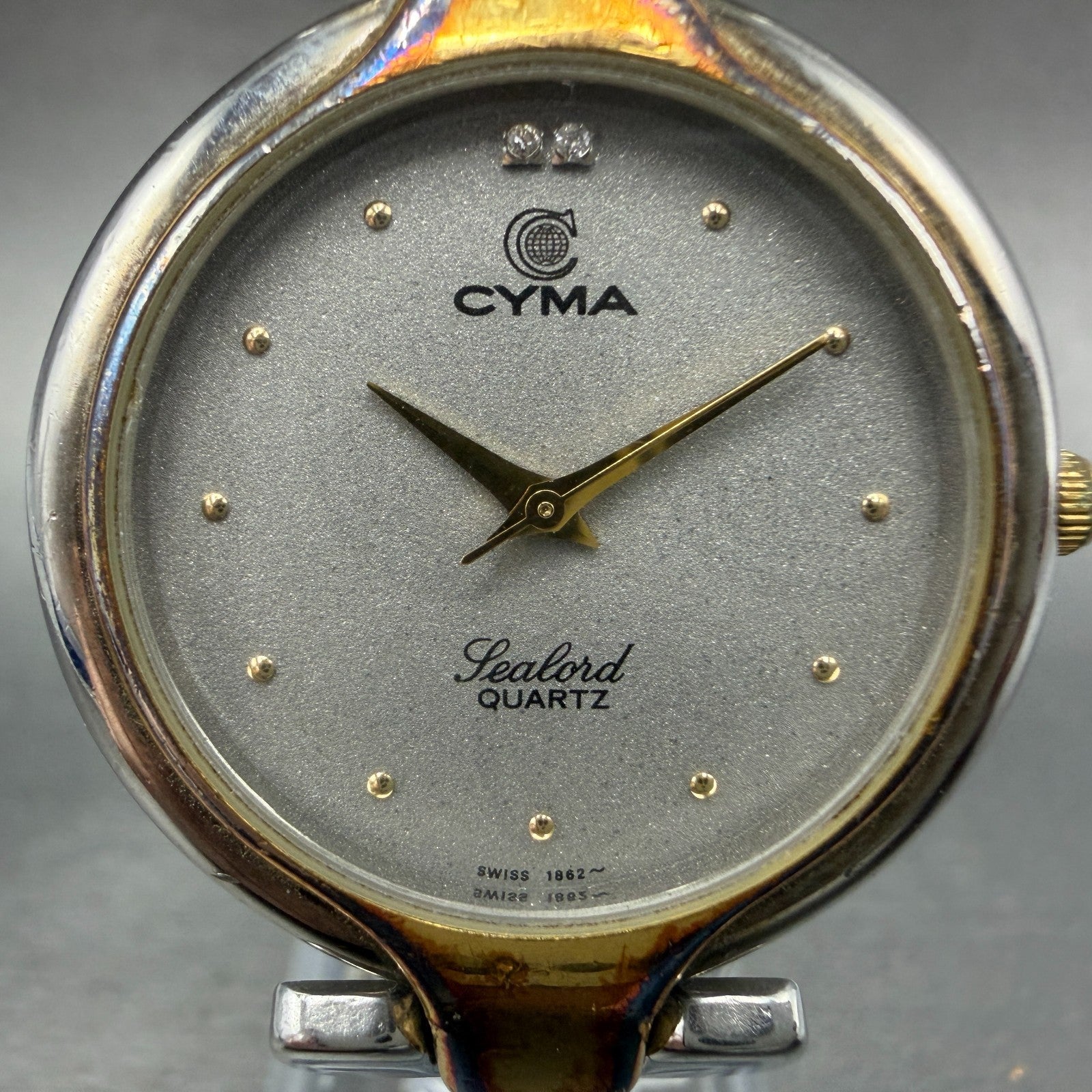 Cyma Sealord Watch Men 32mm Silver Dial Two Tone Round 411 New Battery2