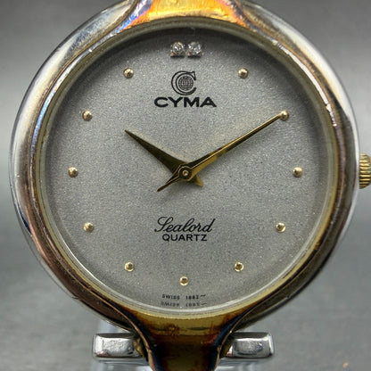 Cyma Sealord Watch Men 32mm Silver Dial Two Tone Round 411 New Battery2