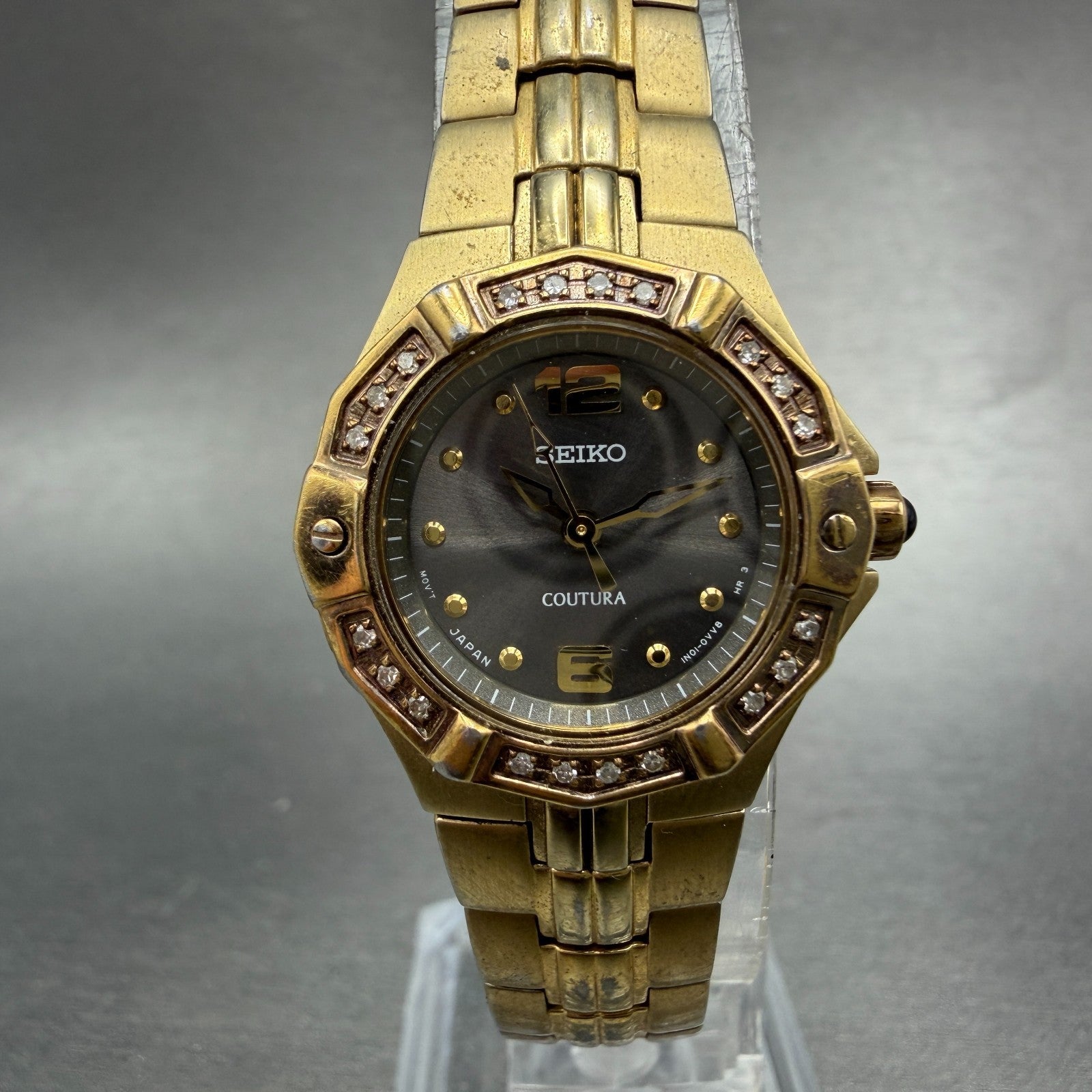 Seiko Coutura Watch Women 23mm Gray Dial Gold Tone 1N01-0lE0 New Battery ABC0
