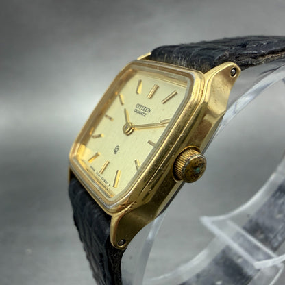 Citizen CQ Tank Watch Women 20mm Champagne Dial Gold Tone 3220-320697 NewBatt 602