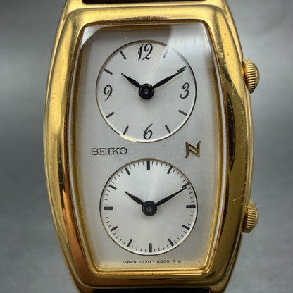 Seiko Dual Time Noie Watch Women 21mm Silver Dial Gold Tone 1E20-8A00 New Batt1