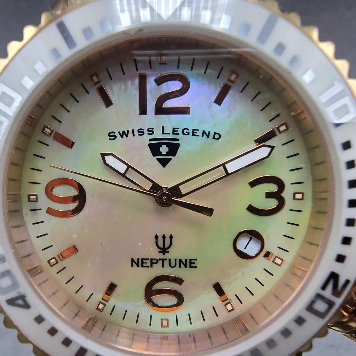 Swiss Legend Neptune Watch Women 44mm MOP Dial Rose Gold Date Round New Battery1