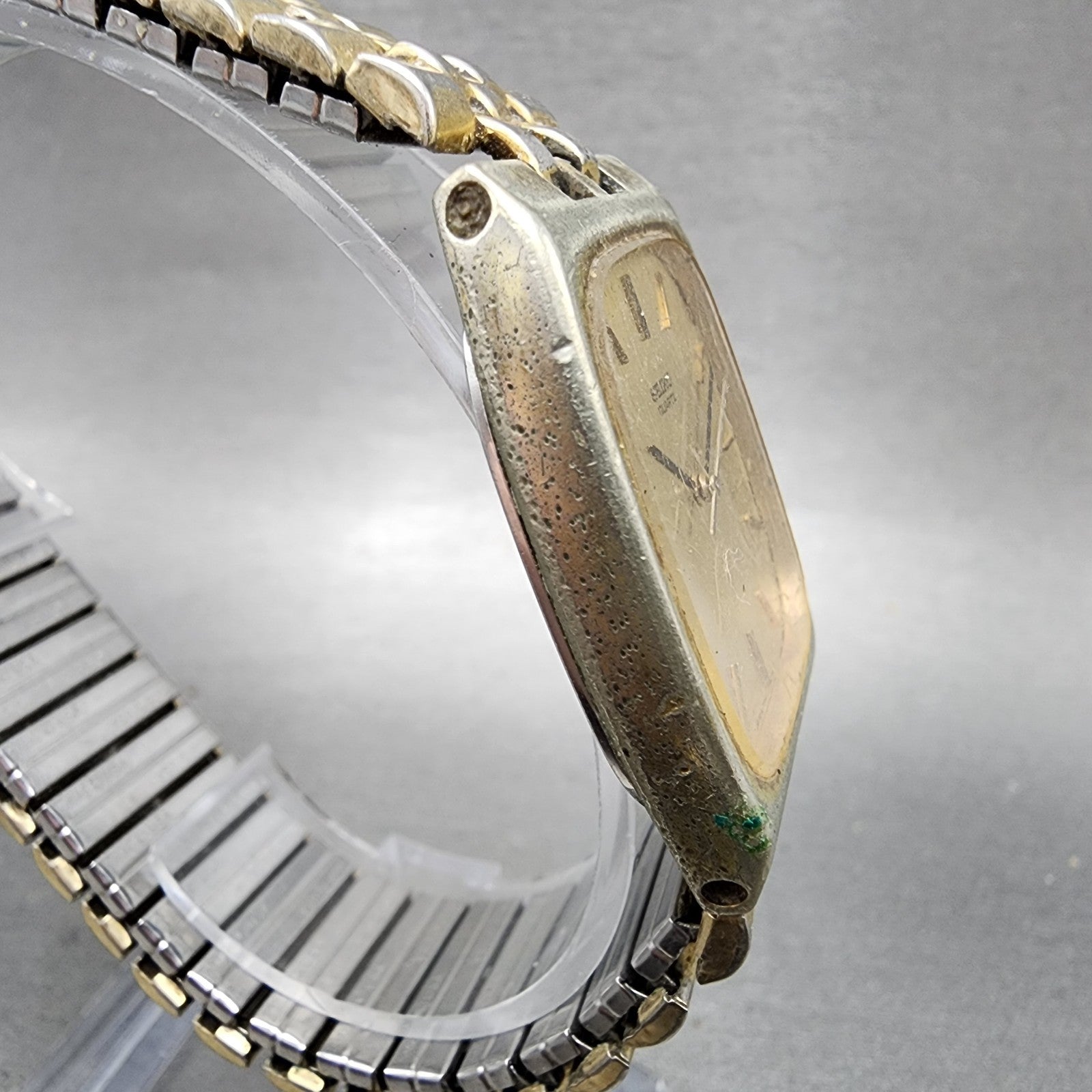 Seiko Watch Men 29mm Gold Dial Gold Tone Rectangle 78105079 New Battery B1233