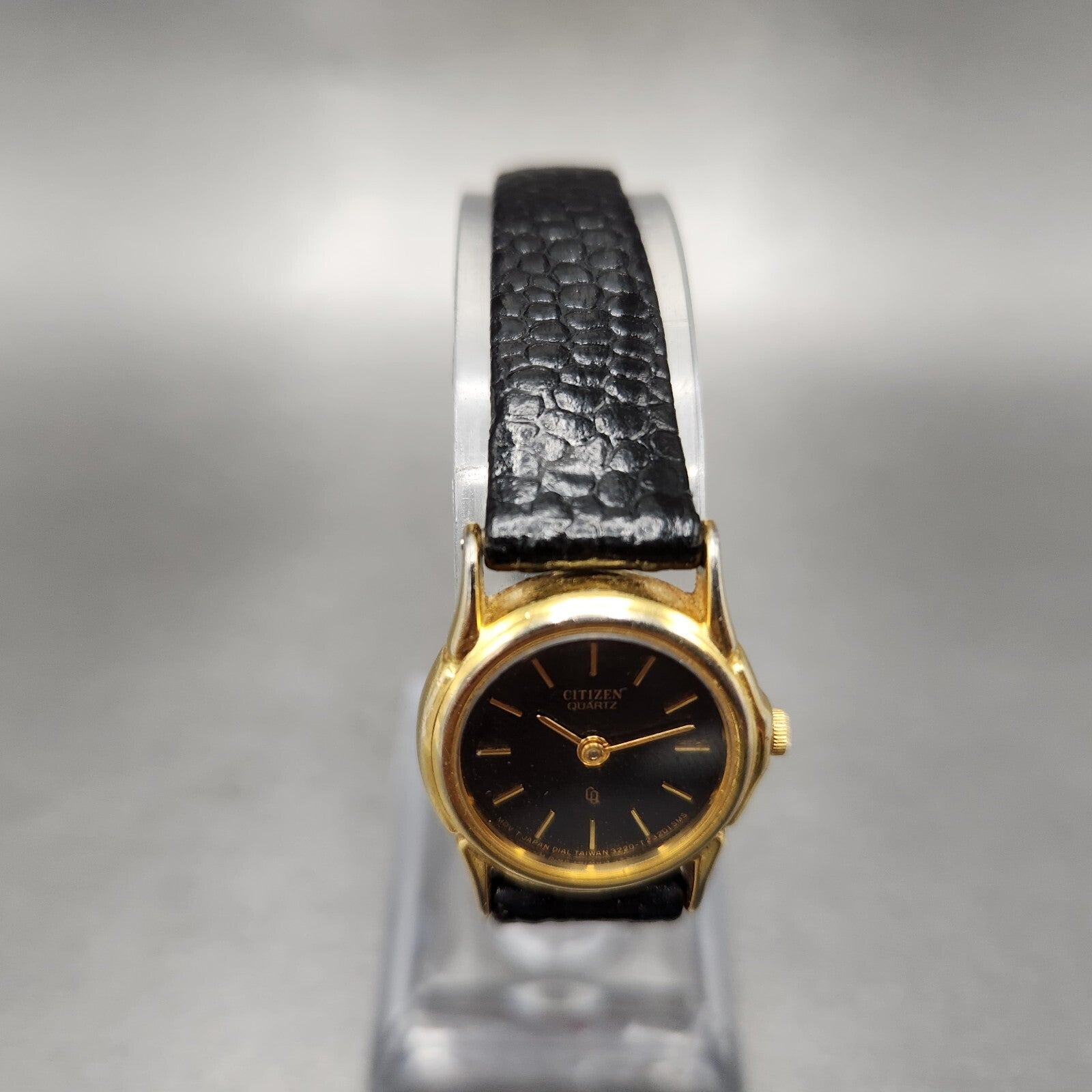 VTG Citizen CQ Watch Women 21mm Black Dial Gold Tone Round 3220914864 New Batt3