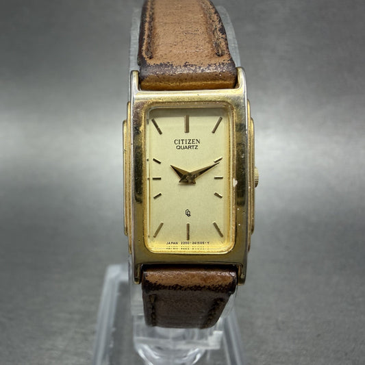 Citizen CQ Tank Watch Women 15mm Champagne Dial Gold Tone 2200-229169 NewBattery0