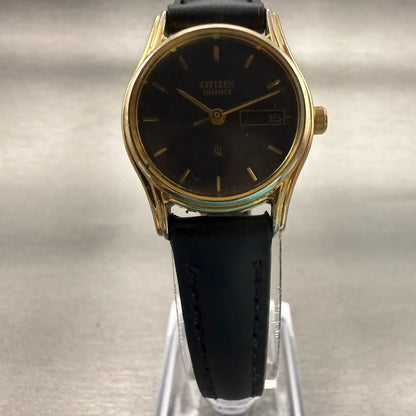 Citizen Watch Women 23mm Black Dial Gold Tone Daydate Round 6000-S19970 New Batt5