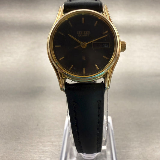 Citizen Watch Women 23mm Black Dial Gold Tone Daydate Round 6000-S19970 New Batt5