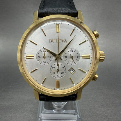 Bulova Chronograph Watch Men 41mm Silver Dial Gold Tone Date 97B155 New Battery0