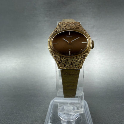 Seiko Watch Women 22mm Brown Dial Gold Tone Oval Manual Winds Runs 11-7719 VTG5