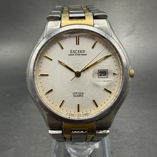 Citizen Exceed Watch Men 34mm White Dial Two Tone Date 2710-274849 New Battery0