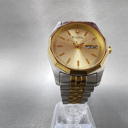 Bulova Watch Men 37mm Champagne Dial Two Tone Daydate 98C002 New Battery5