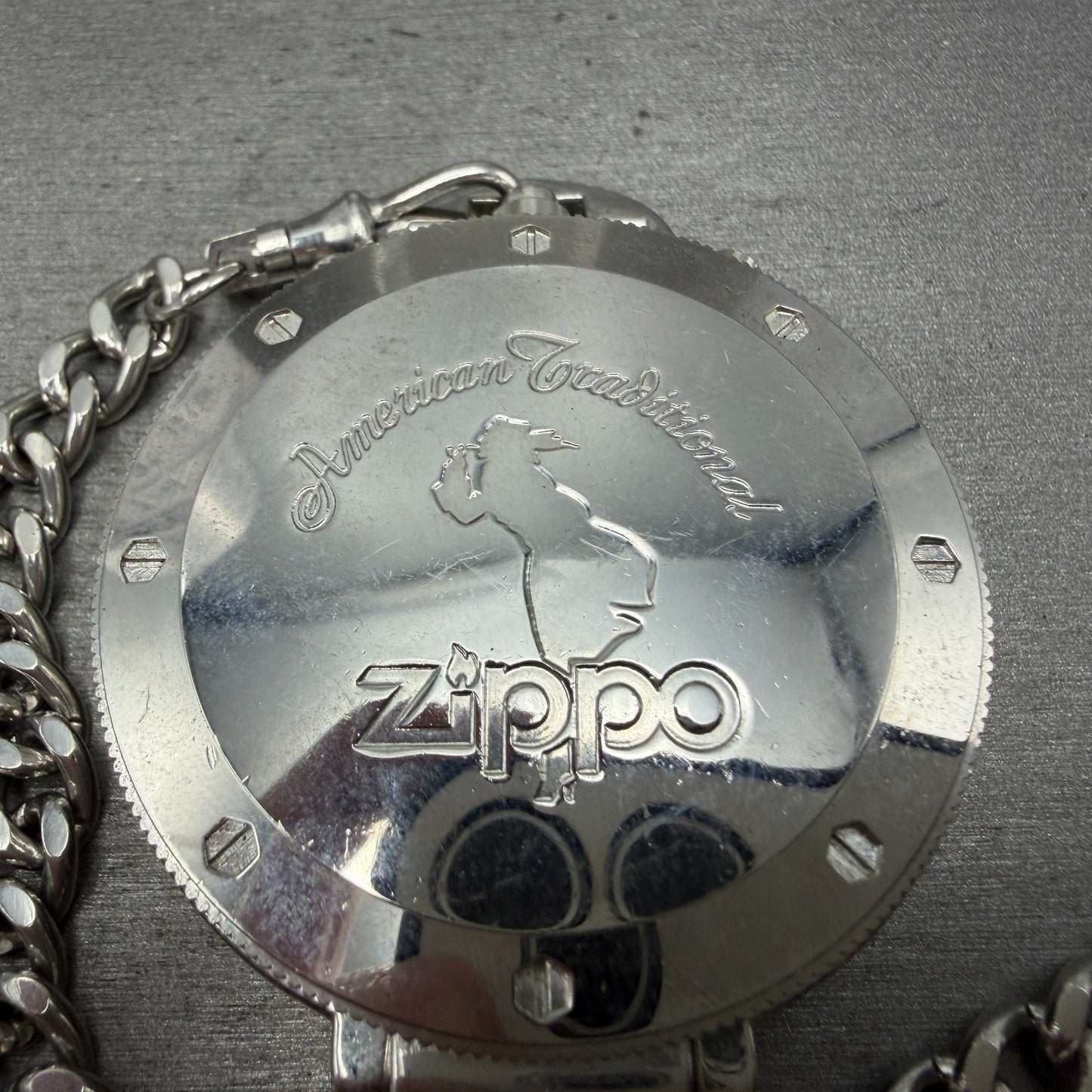 Zippo Pocket Watch Men 49mm Silver Dial Steel Chronograph Round New Battery6