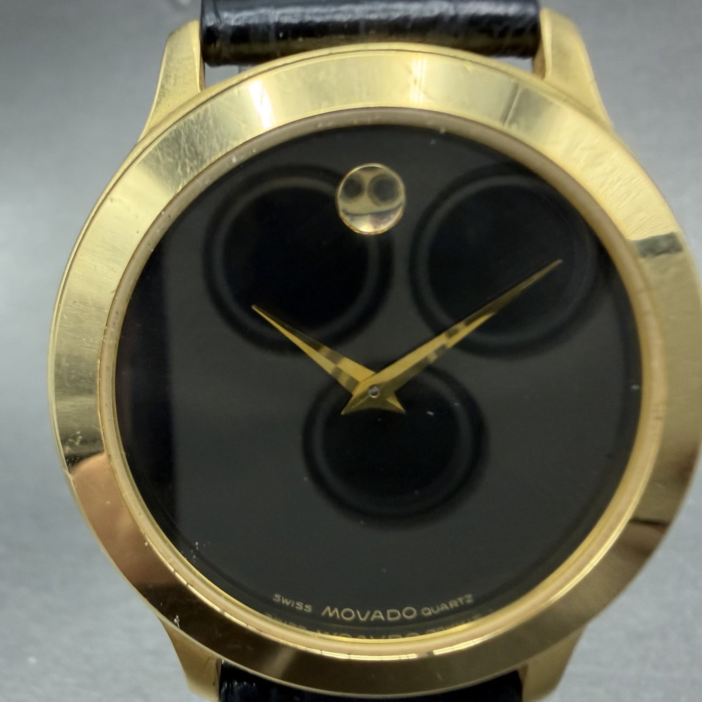Movado Museum Watch Men 34mm Black Dial Gold Tone Round 87-D1-844 New Battery2