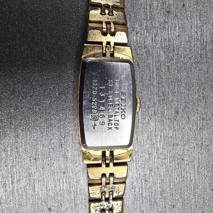 Seiko Watch Women 13mm Champagne Dial Gold Tone Rectangle 1320-5229 New Battery10