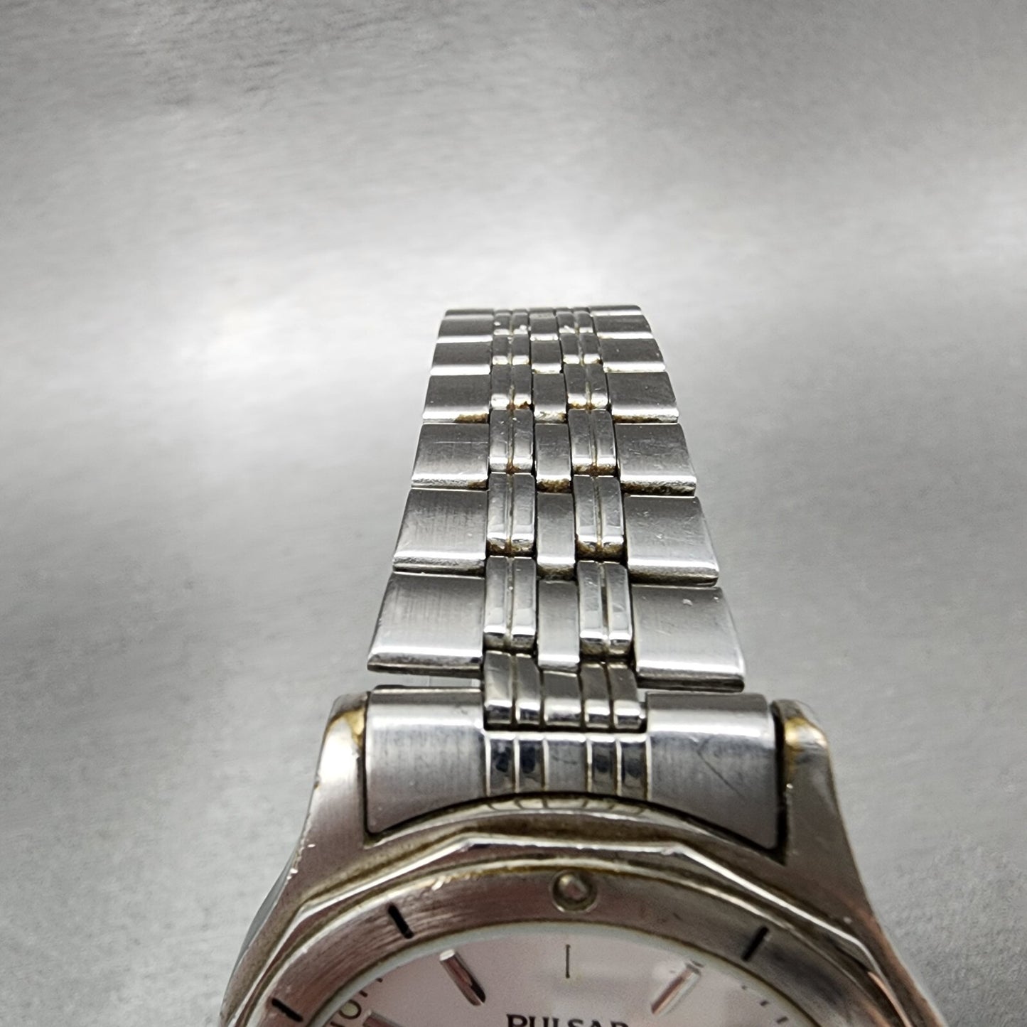 Pulsar Watch Men 38mm Silver Dial Silver Tone Daydate Round V7438A80 New Batt4