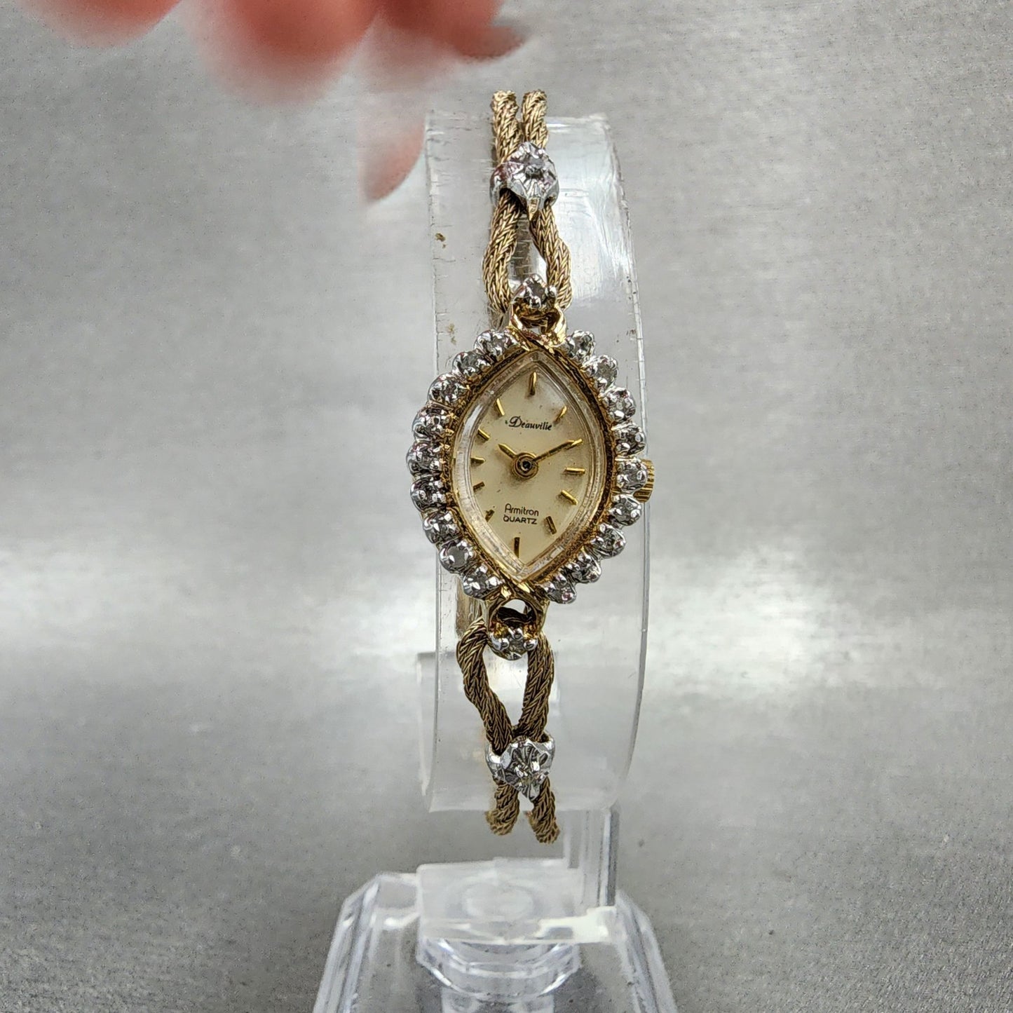 Armitron Deauvillw Watch Women 14mm Cream Dial Gold Tone Diamond Bezel READ PART5