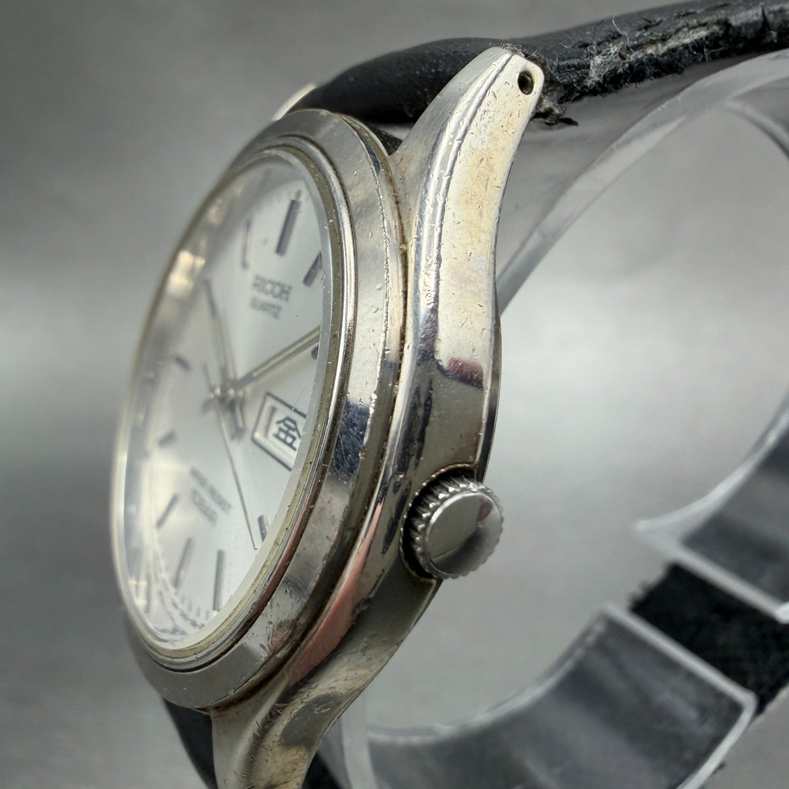 Ricoh Watch Unisex 13mm Silver Dial Silver Tone Round Daydate New Battery2