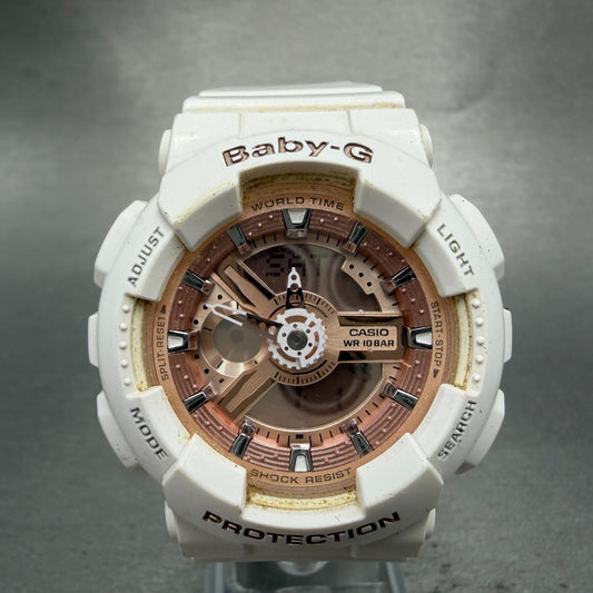 Casio Baby-G Watch Women 43mm White Rose BA-110 Alarm Chrono New Battery0
