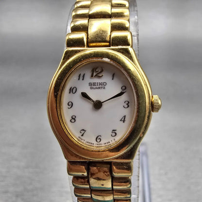Seiko Watch Women 18mm White Dial Gold Tone Oval 1N00-5C70 New Battery Vintage0