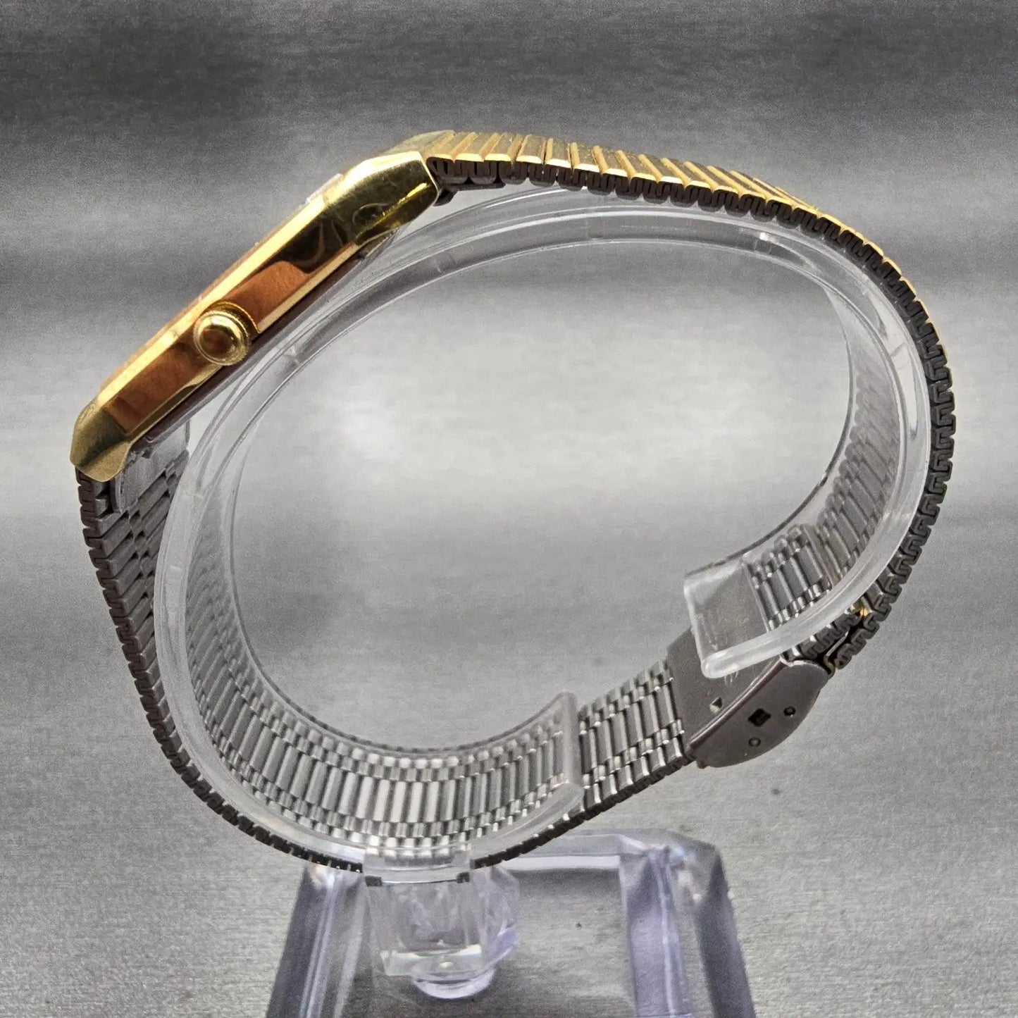 Seiko Watch Men 26mm Gold Dial Gold Tone Rectangle 6530-5089 New Battery Vintage6