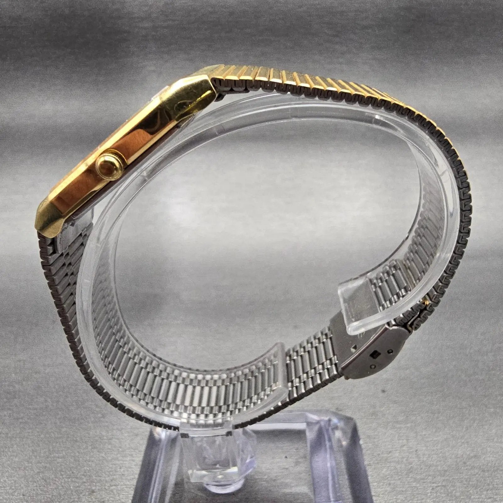Seiko Watch Men 26mm Gold Dial Gold Tone Rectangle 6530-5089 New Battery Vintage6