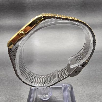 Seiko Watch Men 26mm Gold Dial Gold Tone Rectangle 6530-5089 New Battery Vintage6