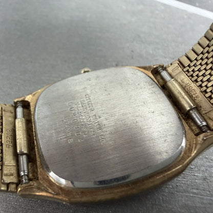 Citizen CQ Tank Watch Men 30mm Champagne Dial Gold Tone Rectangle New Batt VTG9